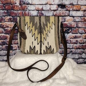 MZ Made Wool Natural Chevrons Boho Western Aztec Tribal Handmade Crossbody Purse